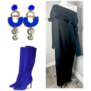 NINA LEONARD BLACK KNITTED DRESS W/ FUR -1X- PRELOVED